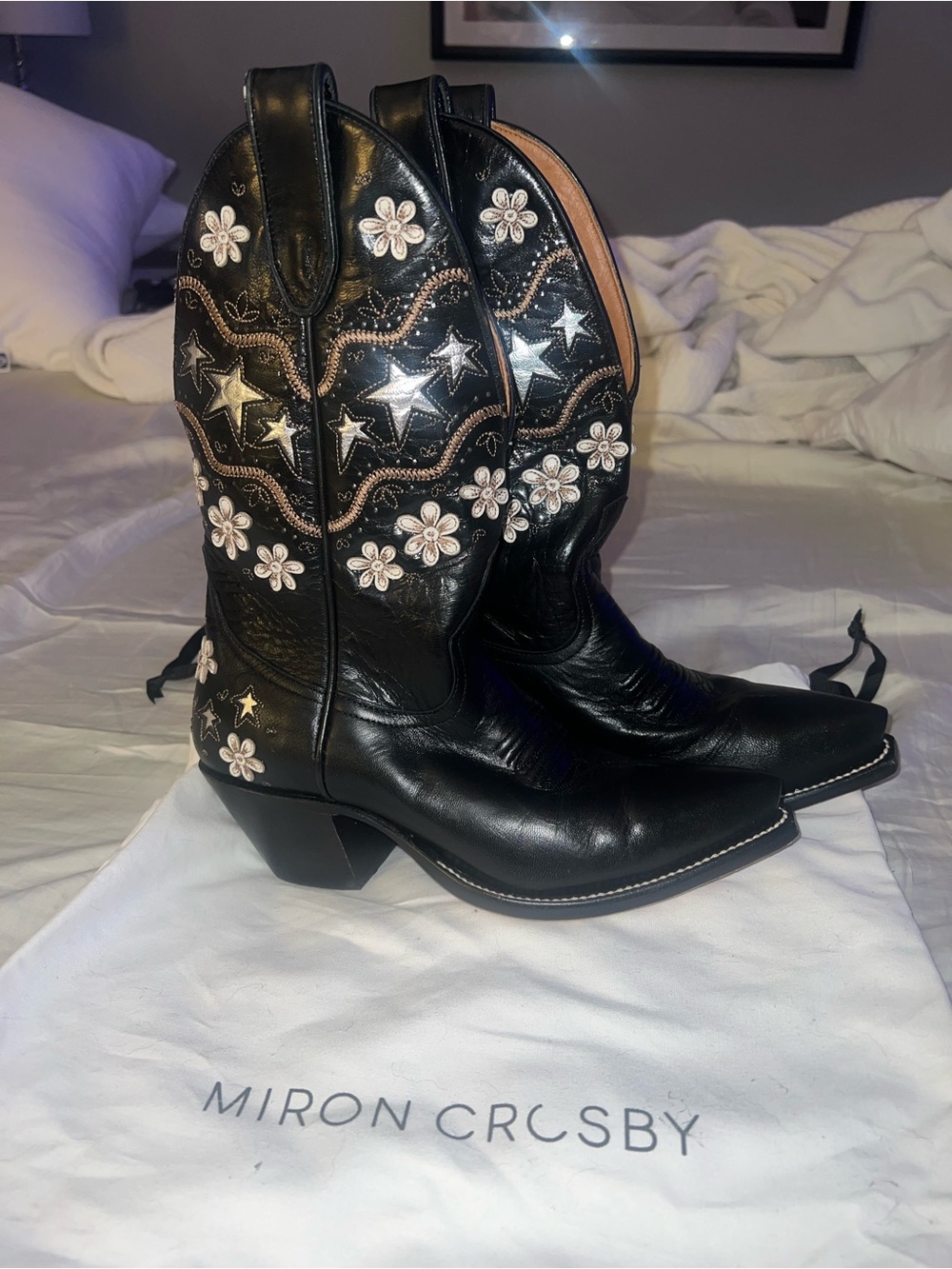 Miron Crosby Wade Black Embroidered Western Heeled Boots